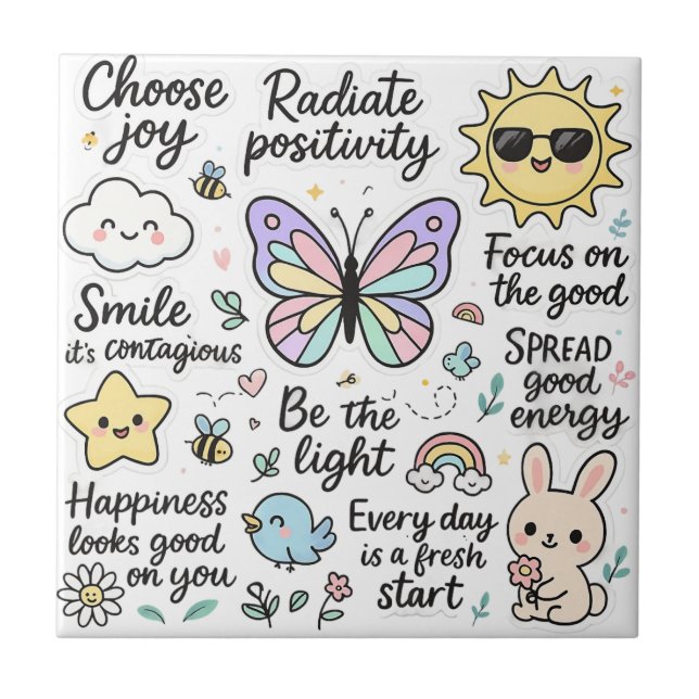 Inspirational Kawaii-Boho Butterfly Sticker Sheet  Ceramic Tile (Front)
