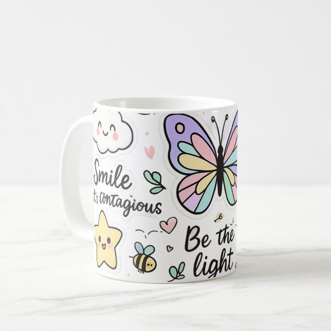 Inspirational Kawaii-Boho Butterfly Sticker Sheet  Coffee Mug (Front Left)
