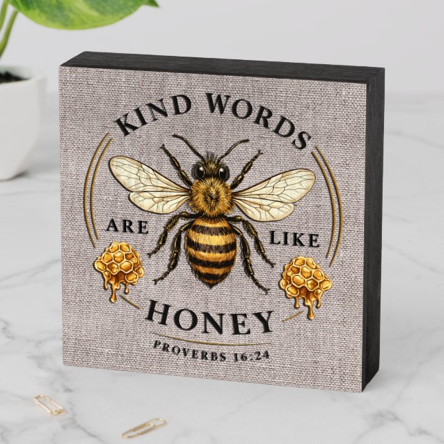 Inspirational Kind Words/Bee Wooden Box Sign (In Situ Horizontal)