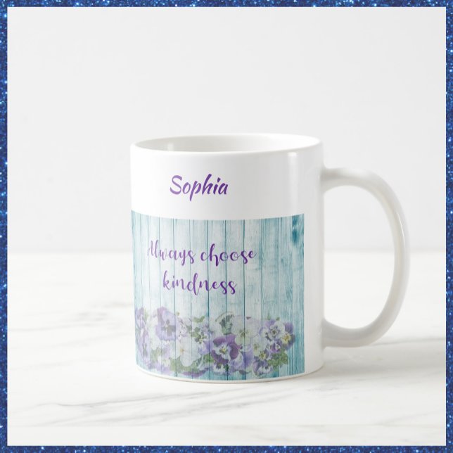 Inspirational Kindness Blue Floral Coffee Mug (Creator Uploaded)