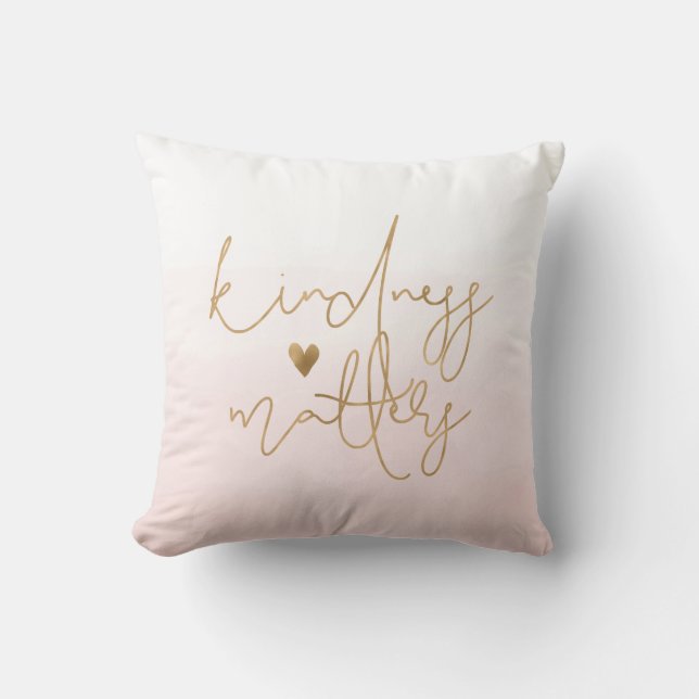 Inspirational Kindness Matters Gold Heart Throw Pillow (Front)