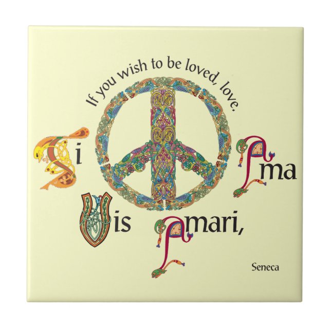 Inspirational Latin Tile with Peace Sign (Front)