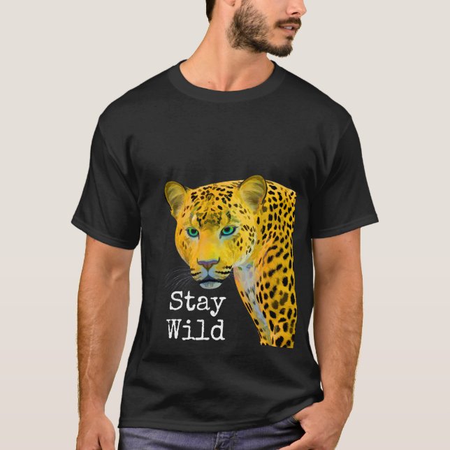 Inspirational Leopard Stay Wild Black T-Shirt (Front)