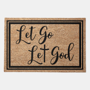 Inspirational Let Go Let God Faux Coir Text Design Doormat