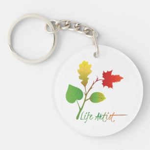 Inspirational Life Artist Slogan, Colorful Leaves Keychain
