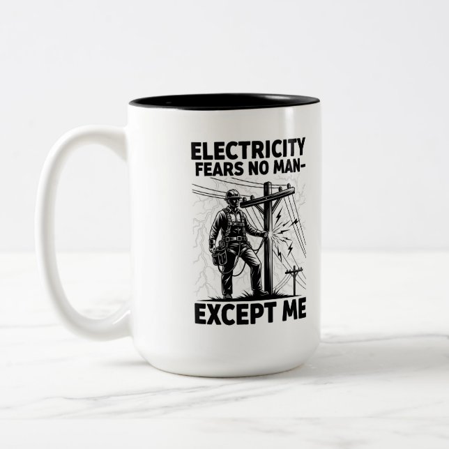 Inspirational Lineman Silhouette Quote Two-Tone Coffee Mug (Left)