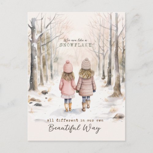 Inspirational Little Girls Snow Woods Winter Postcard
