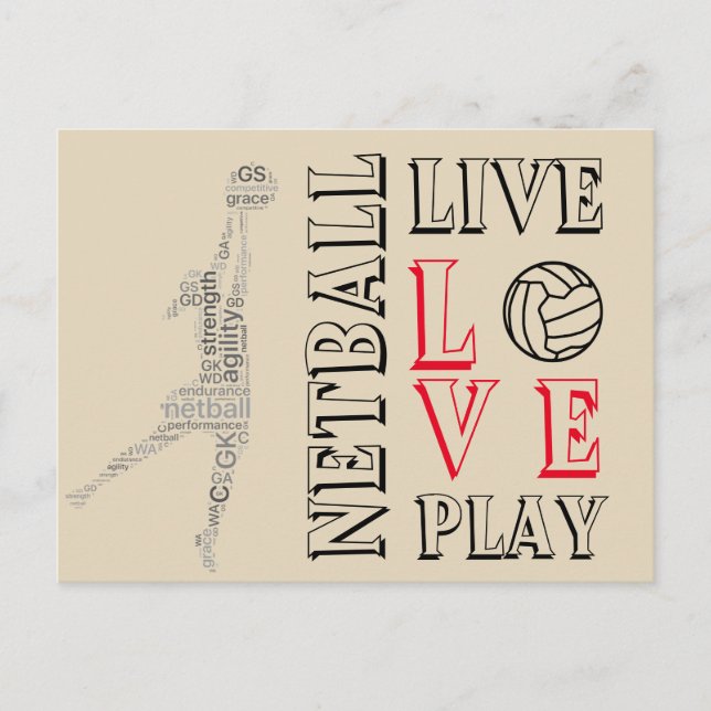 Inspirational Live Love Play Netball Quote Postcard (Front)