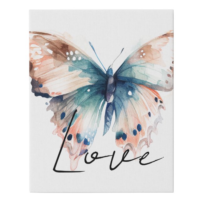 Inspirational Love Aqua Blue Butterfly Faux Canvas Print (Front)