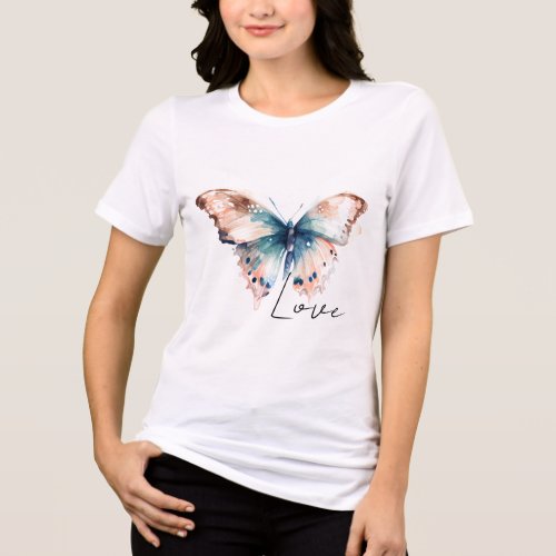 Inspirational Love Aqua Blue Butterfly Tri_Blend Shirt