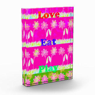 Inspirational Love Eat Play Flower Design Acrylic Award