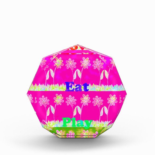 Inspirational Love Eat Play Flower Design Acrylic Award (Front)