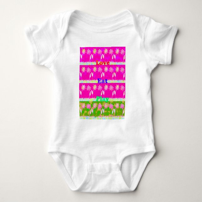 Inspirational Love Eat Play Flower Design Baby Bodysuit (Front)
