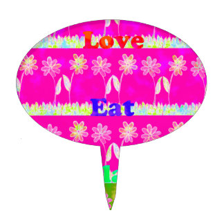 Inspirational Love Eat Play Flower Design Cake Topper