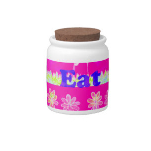 Inspirational Love Eat Play Flower Design Candy Jar