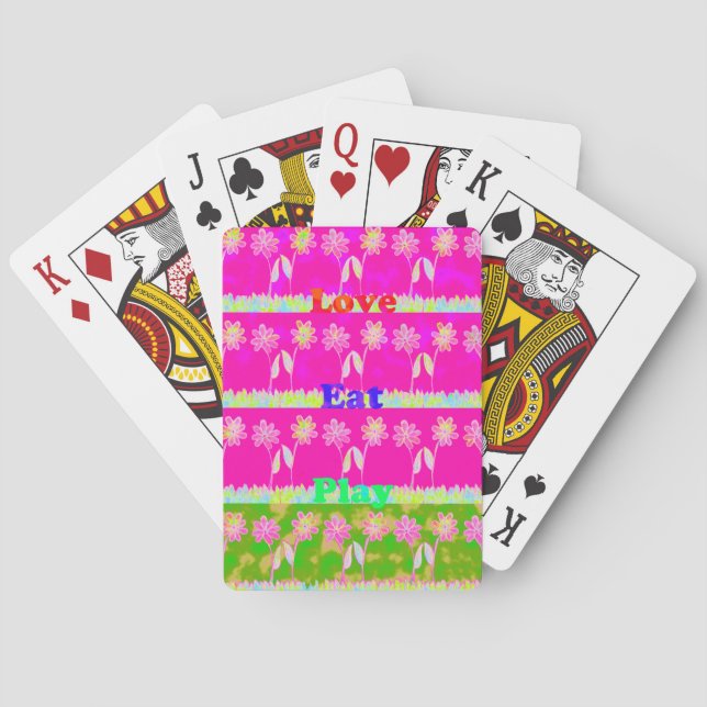 Inspirational Love Eat Play Flower Design Poker Cards (Back)