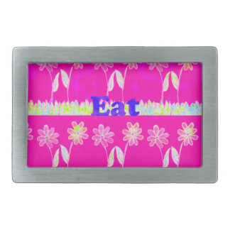 Inspirational Love Eat Play Flower Design Rectangular Belt Buckle