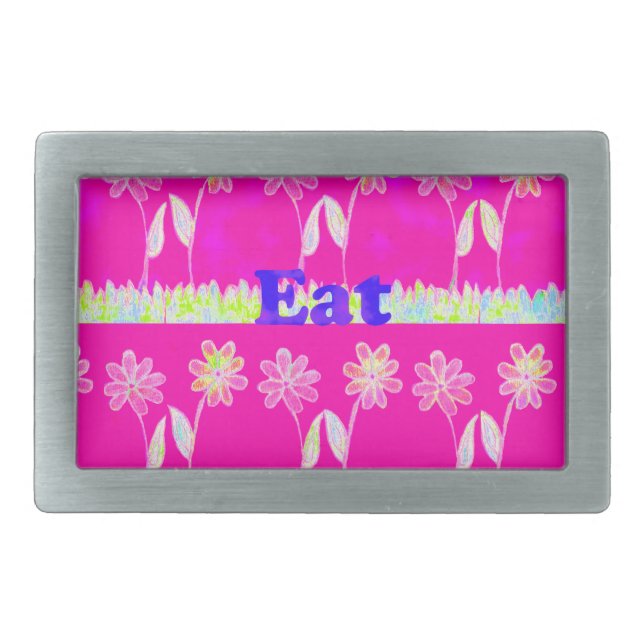 Inspirational Love Eat Play Flower Design Rectangular Belt Buckle (Front)