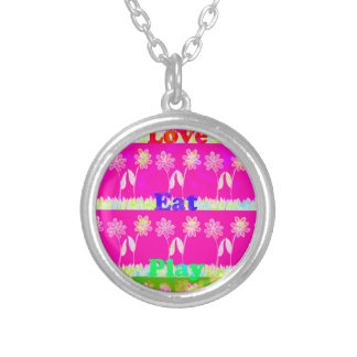 Inspirational Love Eat Play Flower Design Silver Plated Necklace