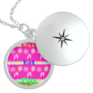 Inspirational Love Eat Play Flower Design Sterling Silver Necklace