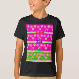 Inspirational Love Eat Play Flower Design T-Shirt