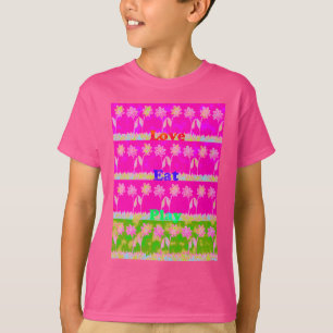 Inspirational Love Eat Play Flower Design T-Shirt