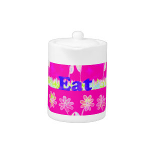 Inspirational Love Eat Play Flower Design Teapot