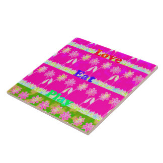 Inspirational Love Eat Play Flower Design Tile