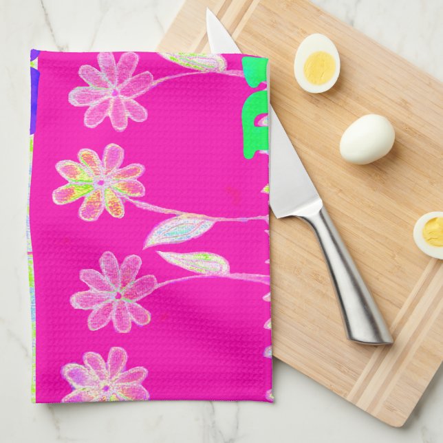Inspirational Love Eat Play Flower Design Towel (Quarter Fold)