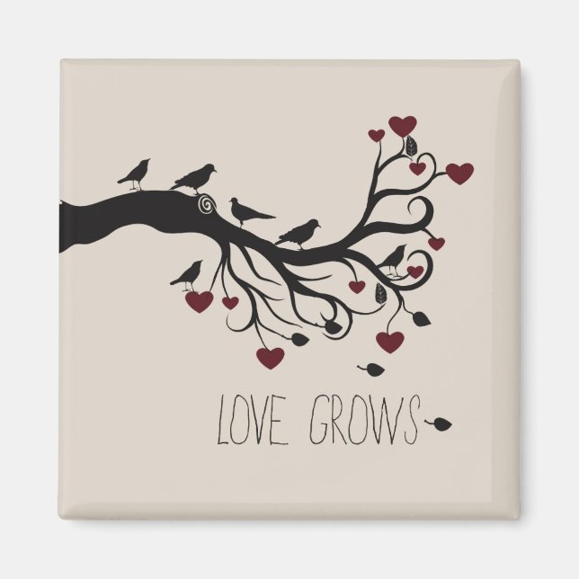 Inspirational Love Grows Hearts Tree Branch Birds Magnet (Front)