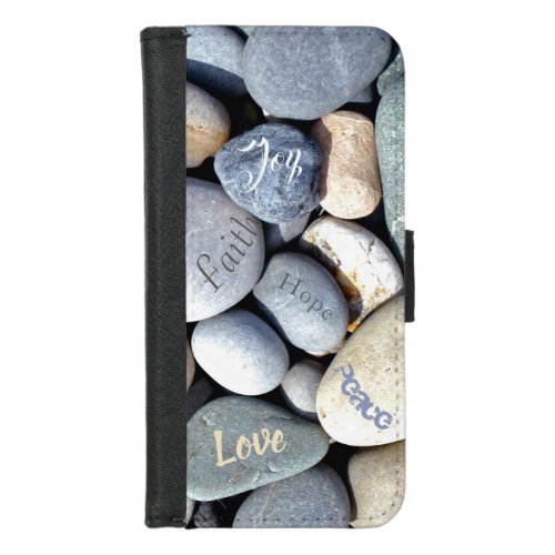 Inspirational Love Hope Faith Joy Peace Pebbles iPhone 87 Wallet Case