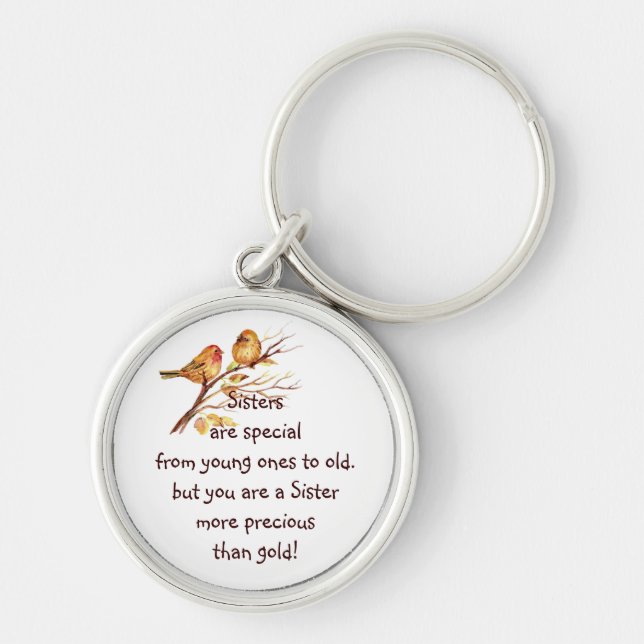 Inspirational Love Sister Saying with Cute Birds Keychain (Front)
