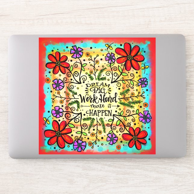 Inspirational Make it Happen Motivational Floral Sticker (Computer)