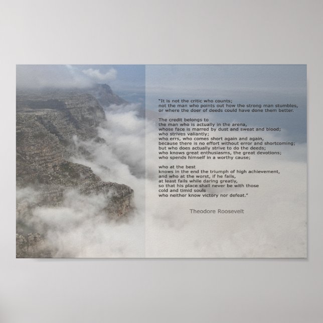 Inspirational Man in the Arena  Roosevelt Quote Poster (Front)