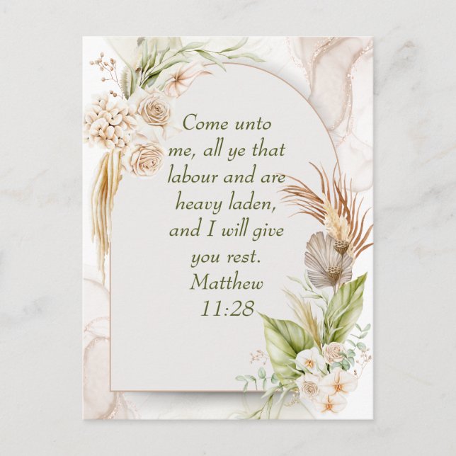 Inspirational Matthew 11:28 Floral Arch boho Postcard (Front)