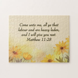 Inspirational Matthew 11:28 Yellow Floral Jigsaw Puzzle