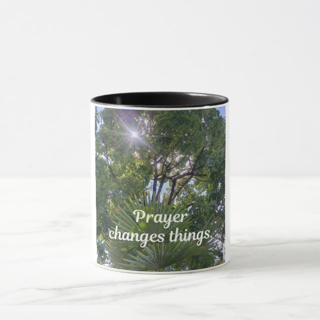 Inspirational message: "Prayer changes things." Mug (Center)