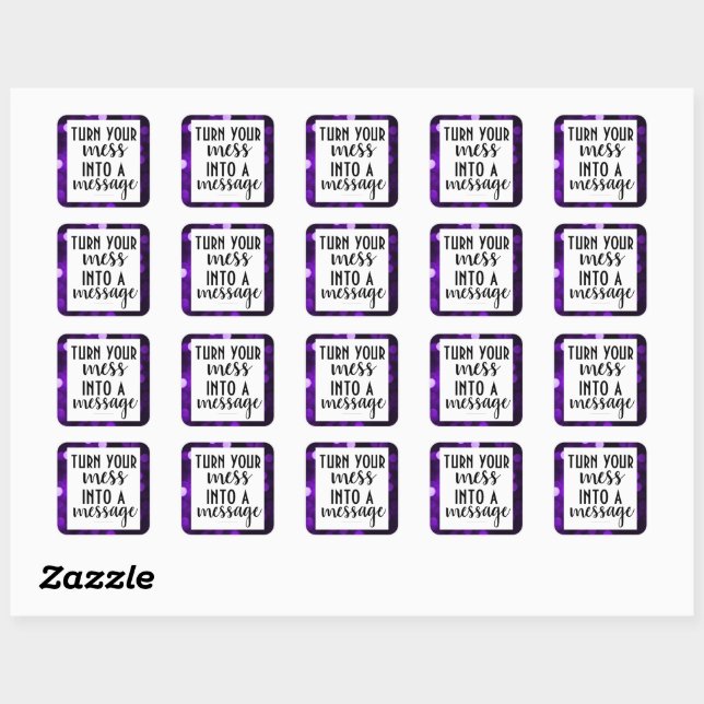 Inspirational Message; Purple Bokeh Square Sticker (Sheet)