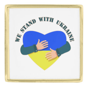 Inspirational message We stand with Ukraine Gold Finish Lapel Pin