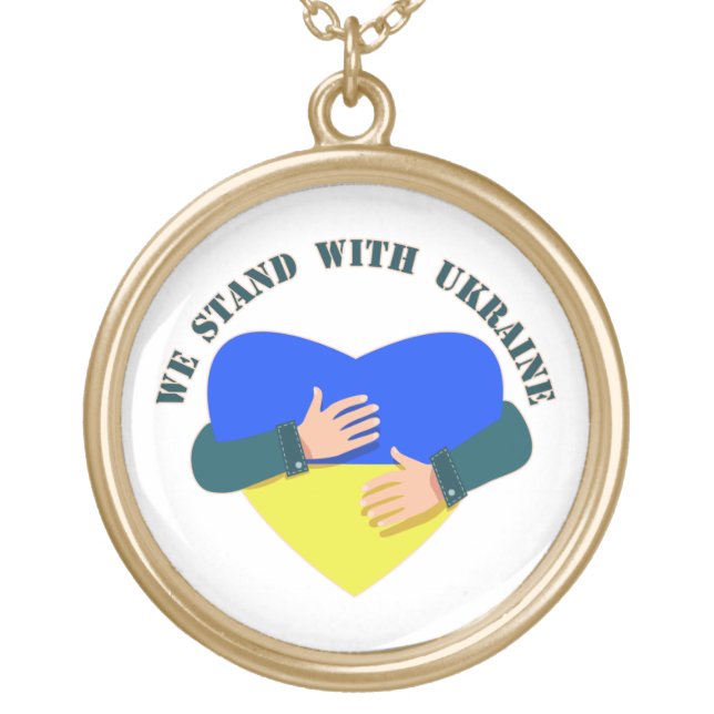Inspirational message We stand with Ukraine  Gold Plated Necklace (Front)