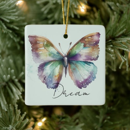 Inspirational Mint Aqua Blue Dream Butterfly Ceramic Ornament