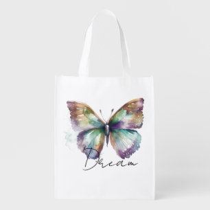 Inspirational Mint Aqua Blue Dream Butterfly Grocery Bag