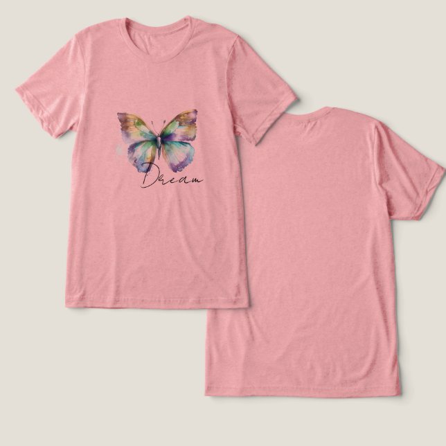 Inspirational Mint Aqua Blue Dream Butterfly Tri-Blend Shirt (Design Front & Back)