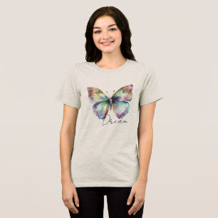 Inspirational Mint Aqua Blue Dream Butterfly Tri-Blend Shirt