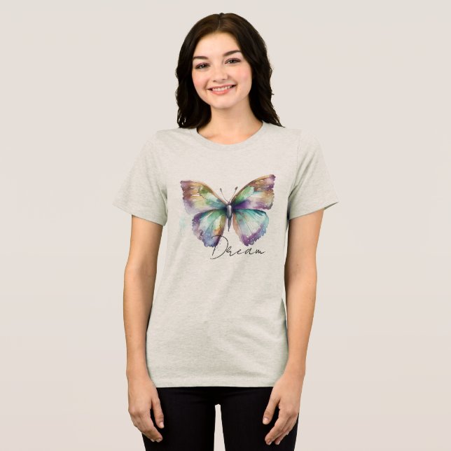 Inspirational Mint Aqua Blue Dream Butterfly Tri-Blend Shirt (Front Full)