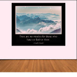 Inspirational, Miracle Quote Poster<br><div class="desc">Stunning poster with a black background and beautiful mountain at twilight in the center. Printed in script is a French proverb,  "There are no miracles for those who have no faith in them." Mauve,  blue and black tones. Beautiful and a great gift idea!</div>