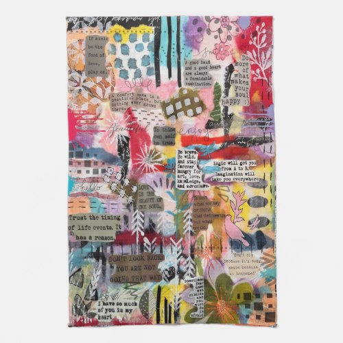 Inspirational Mixed Media Collage Kitchen Towel