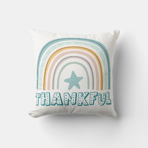 Inspirational Modern  Pastel Rainbow Thankful Throw Pillow