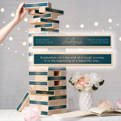 Inspirational Modern Stylish Blue Graduation Party Topple Tower