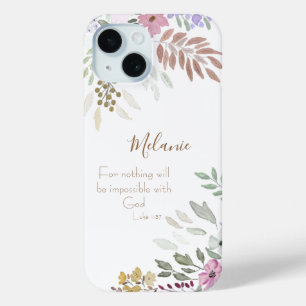 Inspirational Modern White Pink Floral Religious iPhone 15 Case